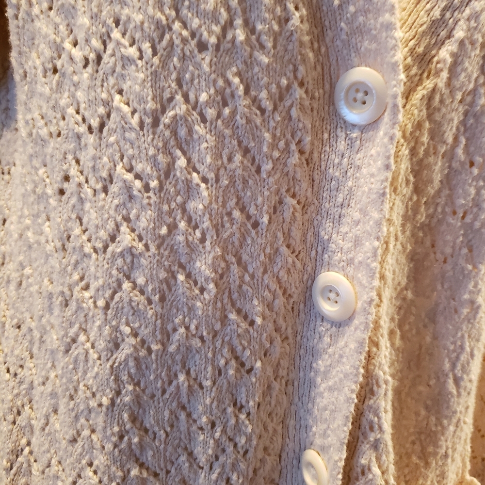 Eddie Bauer Cotton Crochet Vneck Cardigan Sweater - Picture 3 of 5